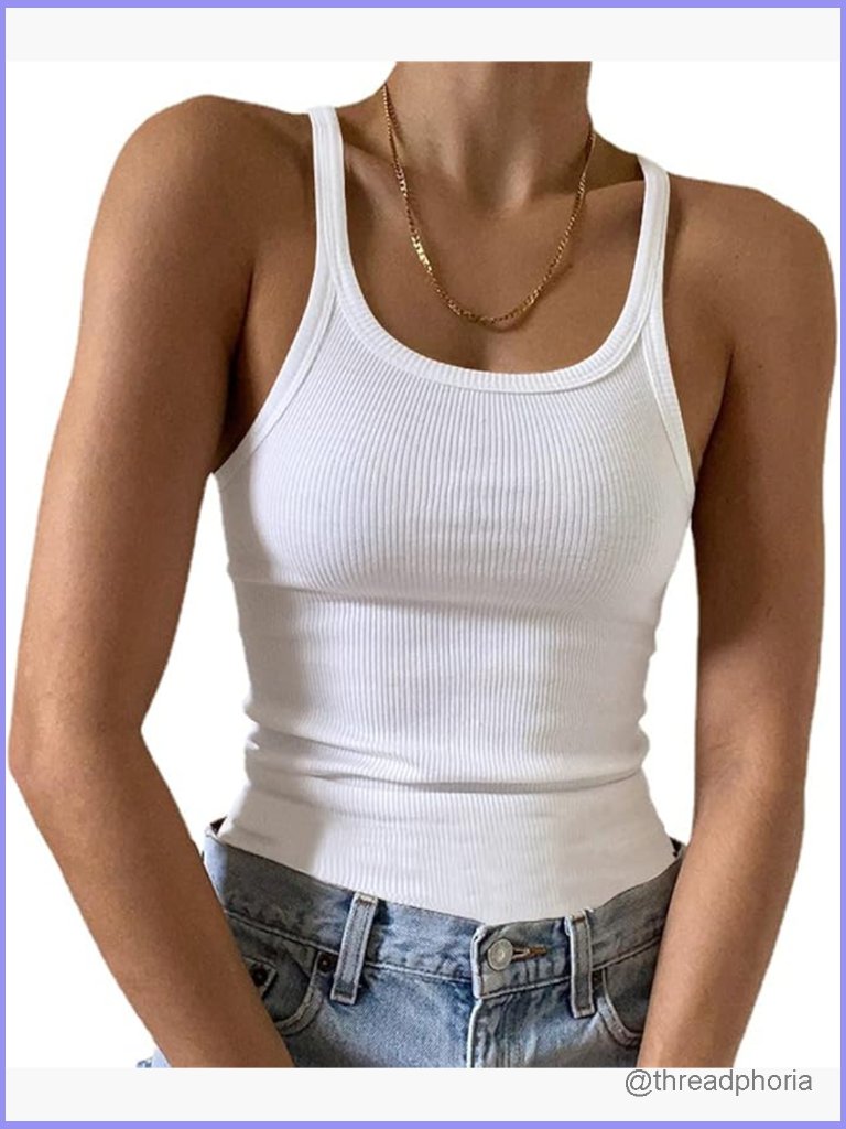 Sleeveless Tank Top Form Fitting Scoop Neck Ribbed Knit Basic Cami Shirts
